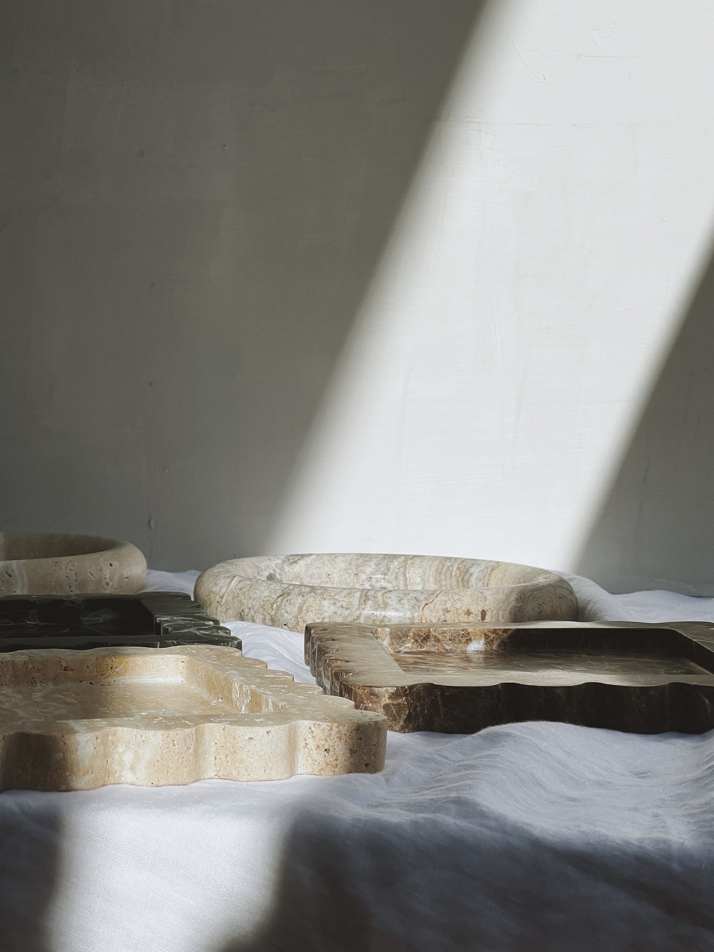 Marble and Travertine Scalloped Square Curved Edge Decorative Catch All Soap Tray Platter