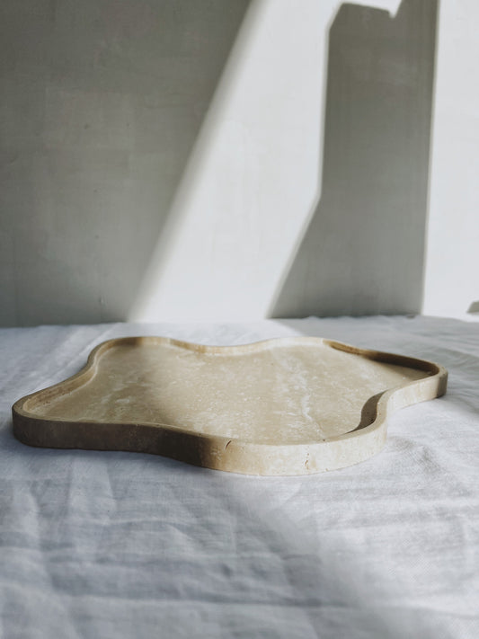 Travertine Asymmetrical Curvy  Edge Decorative Catch All Soap Tray Platter Candle Holder