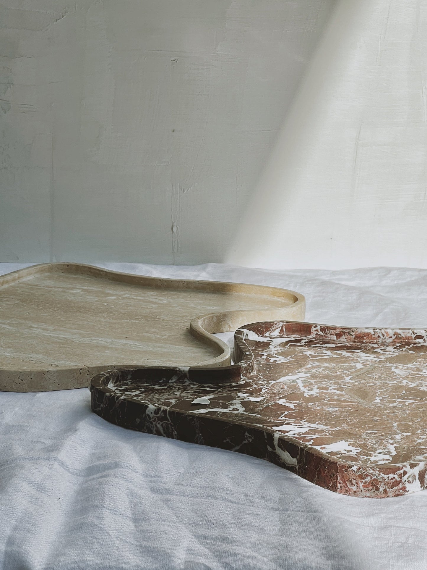 Travertine Asymmetrical Curvy  Edge Decorative Catch All Soap Tray Platter Candle Holder