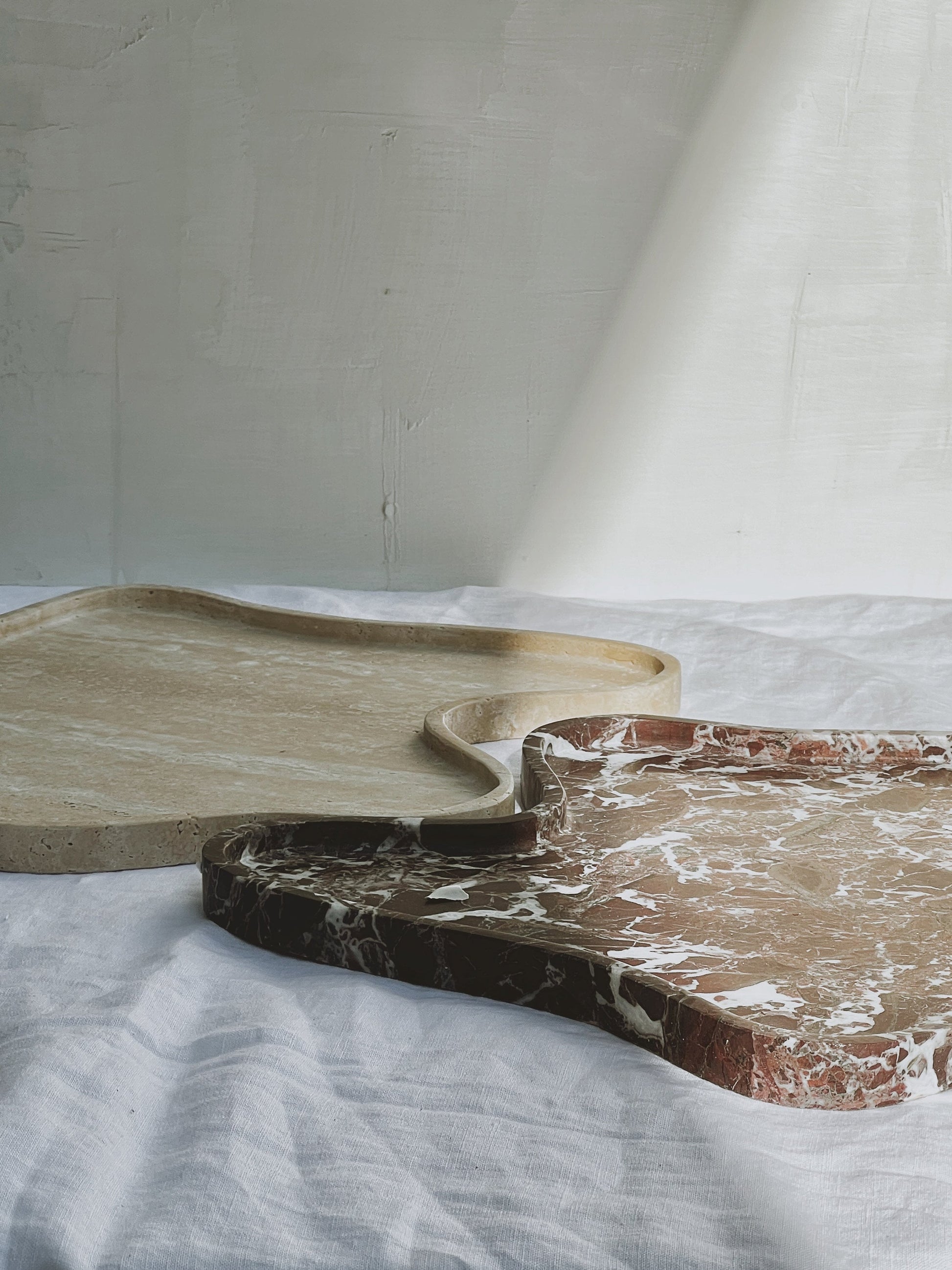 Travertine Asymmetrical Curvy  Edge Decorative Catch All Soap Tray Platter Candle Holder