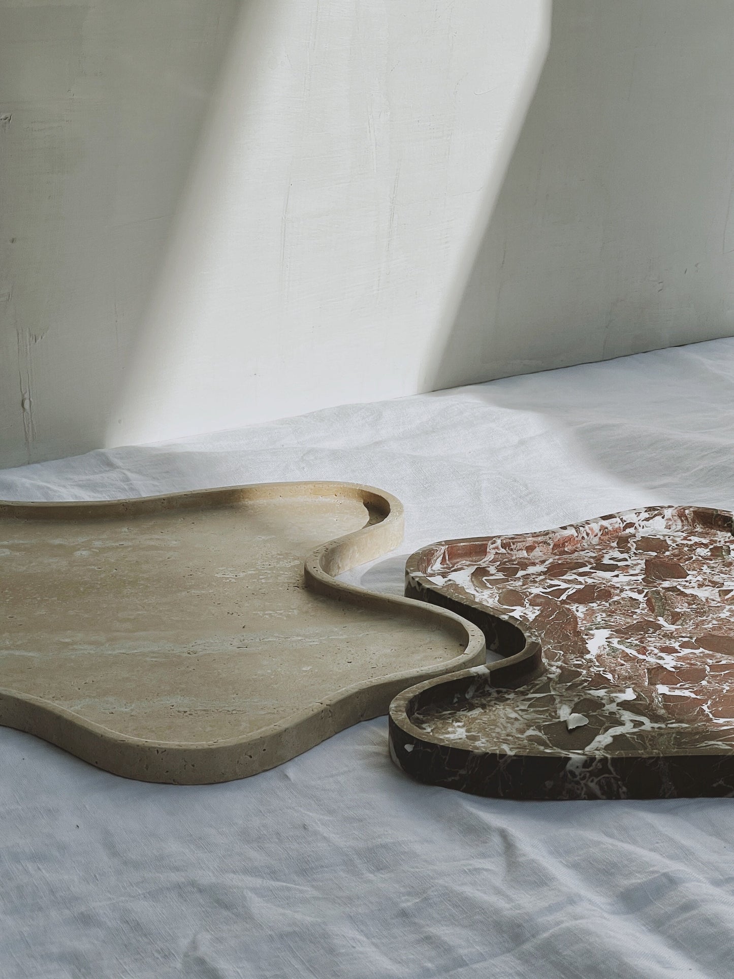 Marble Asymmetrical Curvy  Edge Decorative Catch All Soap Tray Platter Candle Holder