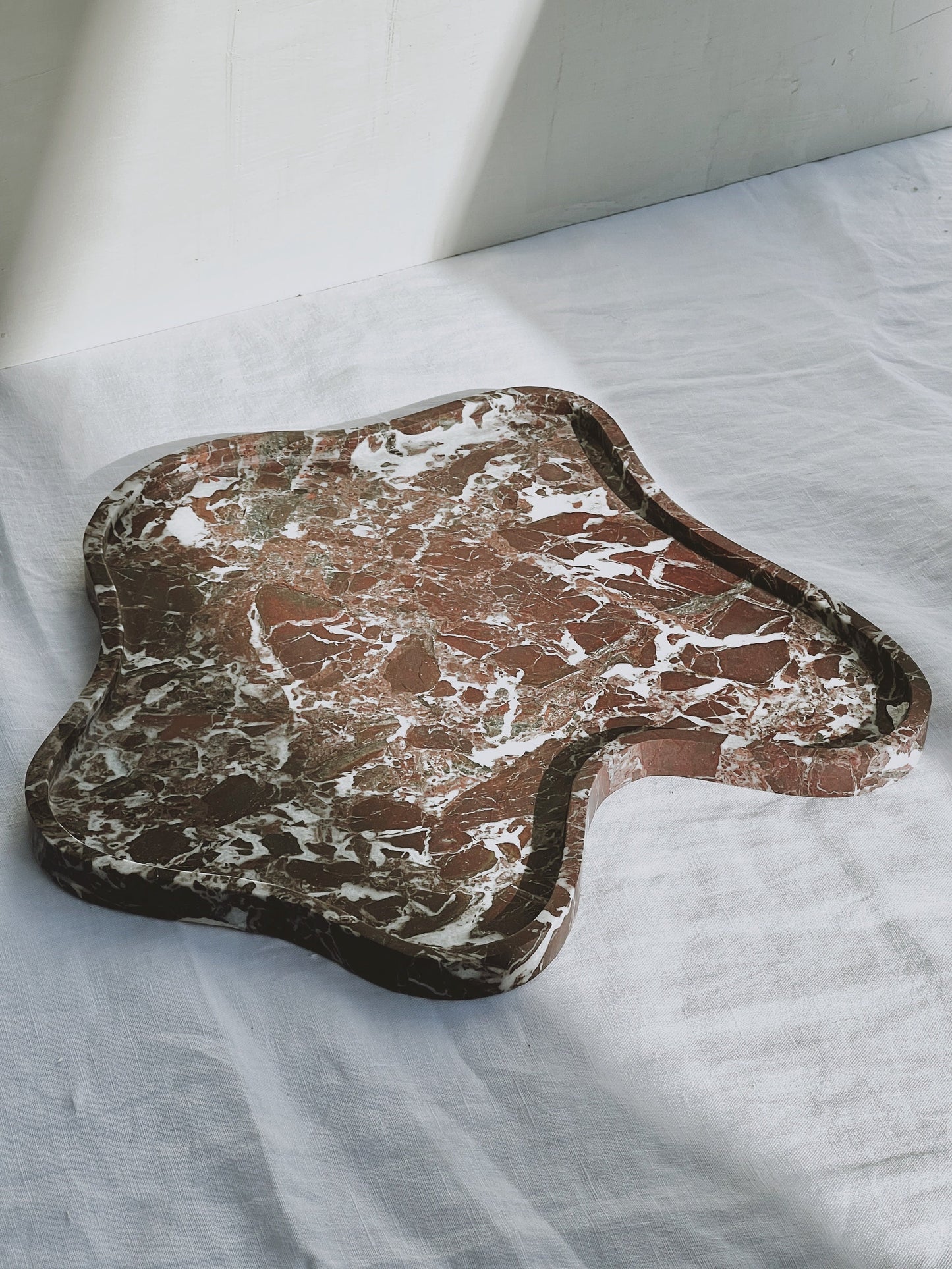 Marble Asymmetrical Curvy Edge Decorative Catch All Soap Tray Platter Candle Holder