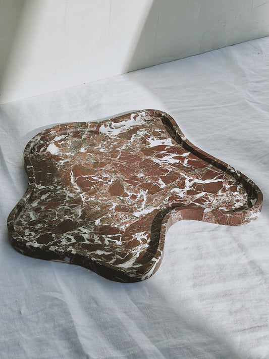 Marble Asymmetrical Curvy  Edge Decorative Catch All Soap Tray Platter Candle Holder